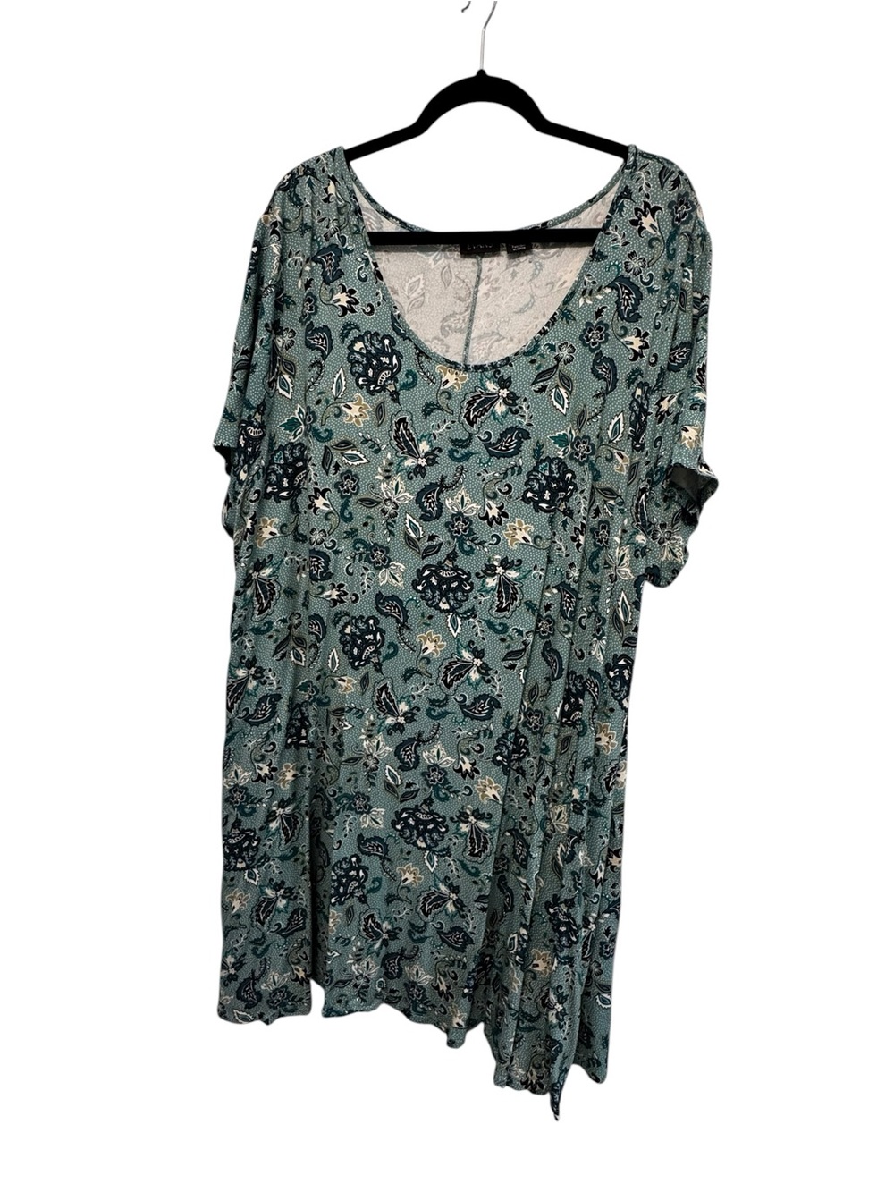 Relaxed Teal Paisley Scoop Neck Tunic Dress